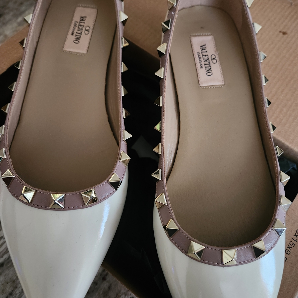 Valentino Beige and Cream Studded Flats